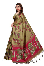 Womens Khadi Kalamkari Printed Saree With Blouse