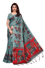 Womens Khadi Kalamkari Printed Saree With Blouse