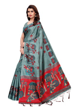 Womens Khadi Kalamkari Printed Saree With Blouse