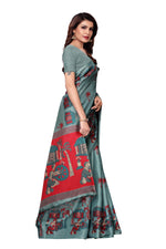 Womens Khadi Kalamkari Printed Saree With Blouse