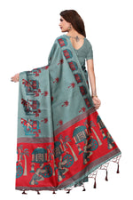 Womens Khadi Kalamkari Printed Saree With Blouse