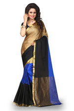 Womens Blue Color Cotton Silk Saree With Plain  Work