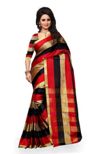 Womens Red Color Cotton Silk Saree With Plain  Work