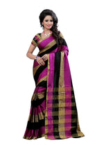 Womens Wine Color Cotton Silk Saree With Plain  Work