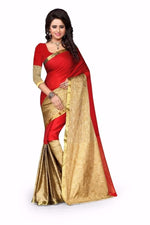 Womens Red Color Cotton Silk Saree With Plain  Work