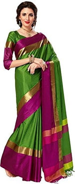 Womens Green Color Cotton Silk Saree With Plain  Work