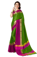 Womens Green Color Cotton Silk Saree With Plain  Work
