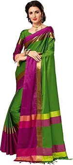 Womens Green Color Cotton Silk Saree With Plain  Work