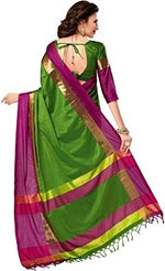 Womens Green Color Cotton Silk Saree With Plain  Work