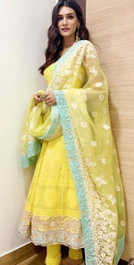 Women Lemon Color Semi Stitched Salwar Suit