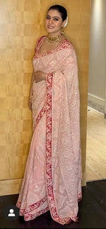 Chanderi Silk PInk Saree in Georgette With Embroidery Work With Blouse