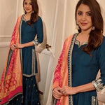 Women Bottle Green Color Semi Stitched Exclusive Plazo set