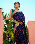 Chanderi Silk Blue Saree in Checks pattern With Blouse