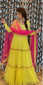 Women Yellow Color Semi Stitched Salwar Suit