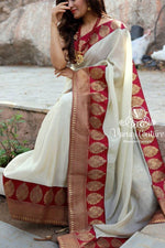 Chanderi Silk White Saree in Embroidery Work  With Blouse