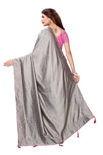 Womens Grey Color Poly Silk Saree With Plain With Lace Work