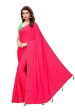 Womens Pink Color Poly Silk Saree With Plain With Lace Work