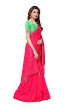 Womens Pink Color Poly Silk Saree With Plain With Lace Work