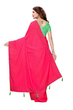 Womens Pink Color Poly Silk Saree With Plain With Lace Work