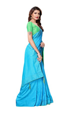 Womens Rama Color Poly Silk Saree With Plain With Lace Work