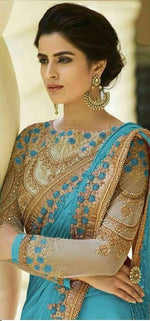 Womens SkyBlue Color Catonic Rangoli Saree With Blouse