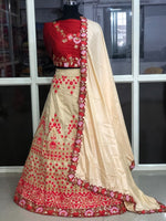 Womens Cream Color Heavy Taffeta Silk Lehanga Choli