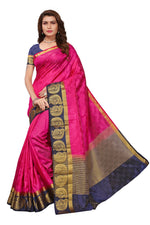 Women's Tusser Silk Kanjivaram Pink Saree With Blouse