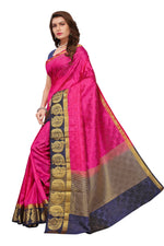 Women's Tusser Silk Kanjivaram Pink Saree With Blouse