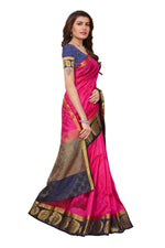 Women's Tusser Silk Kanjivaram Pink Saree With Blouse