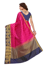 Women's Tusser Silk Kanjivaram Pink Saree With Blouse
