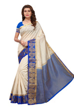 Women's Tusser Silk Kanjivaram White  Saree With Blouse