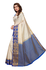 Women's Tusser Silk Kanjivaram White  Saree With Blouse
