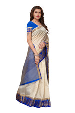 Women's Tusser Silk Kanjivaram White  Saree With Blouse