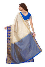 Women's Tusser Silk Kanjivaram White  Saree With Blouse