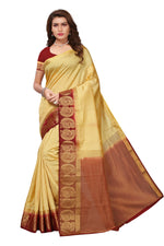 Women's Tusser Silk Kanjivaram Gold &Red  Saree With Blouse