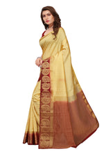 Women's Tusser Silk Kanjivaram Gold &Red  Saree With Blouse