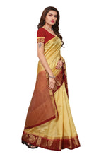 Women's Tusser Silk Kanjivaram Gold &Red  Saree With Blouse