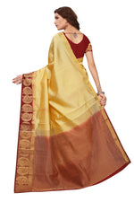 Women's Tusser Silk Kanjivaram Gold &Red  Saree With Blouse