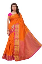 Women's Tusser Silk Kanjivaram Orange  Saree With Blouse