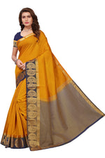 Women's Tusser Silk Kanjivaram Yellow  Saree With Blouse