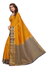 Women's Tusser Silk Kanjivaram Yellow  Saree With Blouse