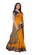 Women's Tusser Silk Kanjivaram Yellow  Saree With Blouse