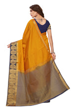 Women's Tusser Silk Kanjivaram Yellow  Saree With Blouse
