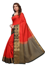 Women's Tusser Silk Kanjivaram Red  Saree With Blouse