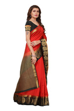 Women's Tusser Silk Kanjivaram Red  Saree With Blouse