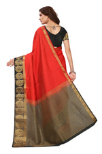 Women's Tusser Silk Kanjivaram Red  Saree With Blouse