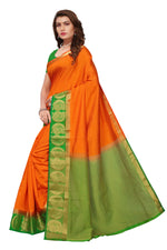 Women's Tusser Silk Kanjivaram Oramge Saree With Blouse