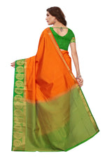 Women's Tusser Silk Kanjivaram Oramge Saree With Blouse