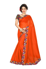 Chanderi Cotton Kalamkari  Bordered Orange Saree With Kalamkari Blouse