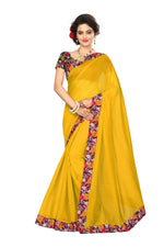 Chanderi Cotton Kalamkari  Bordered Yellow Saree With Kalamkari Blouse